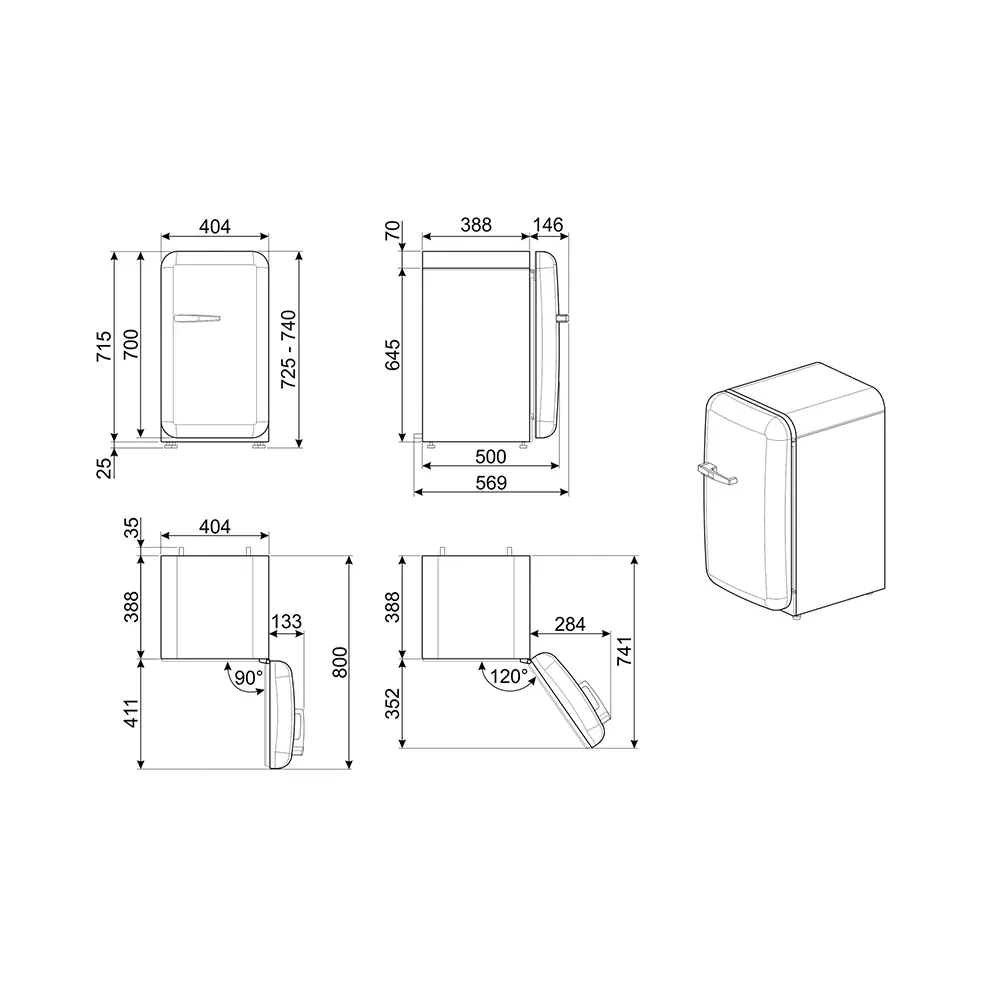 Smeg Refrigerators - 50s Retro Style Mini Compact Right Hinge 1.34 Cu Ft -  FAB5URWH3