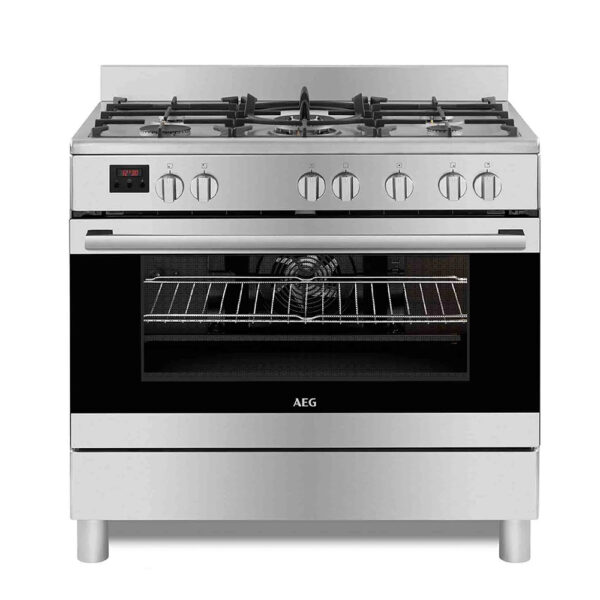 AEG 90cm Freestanding Cooker - 5 Gas Burners and Electric oven 116L, Stainless Steel - Image 1