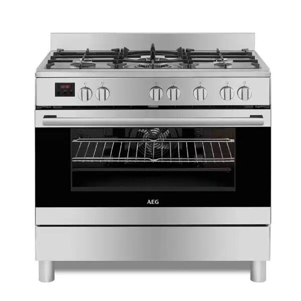 AEG 90cm Freestanding Cooker - 5 Gas Burners and Electric oven 116L, Stainless Steel - Image 1